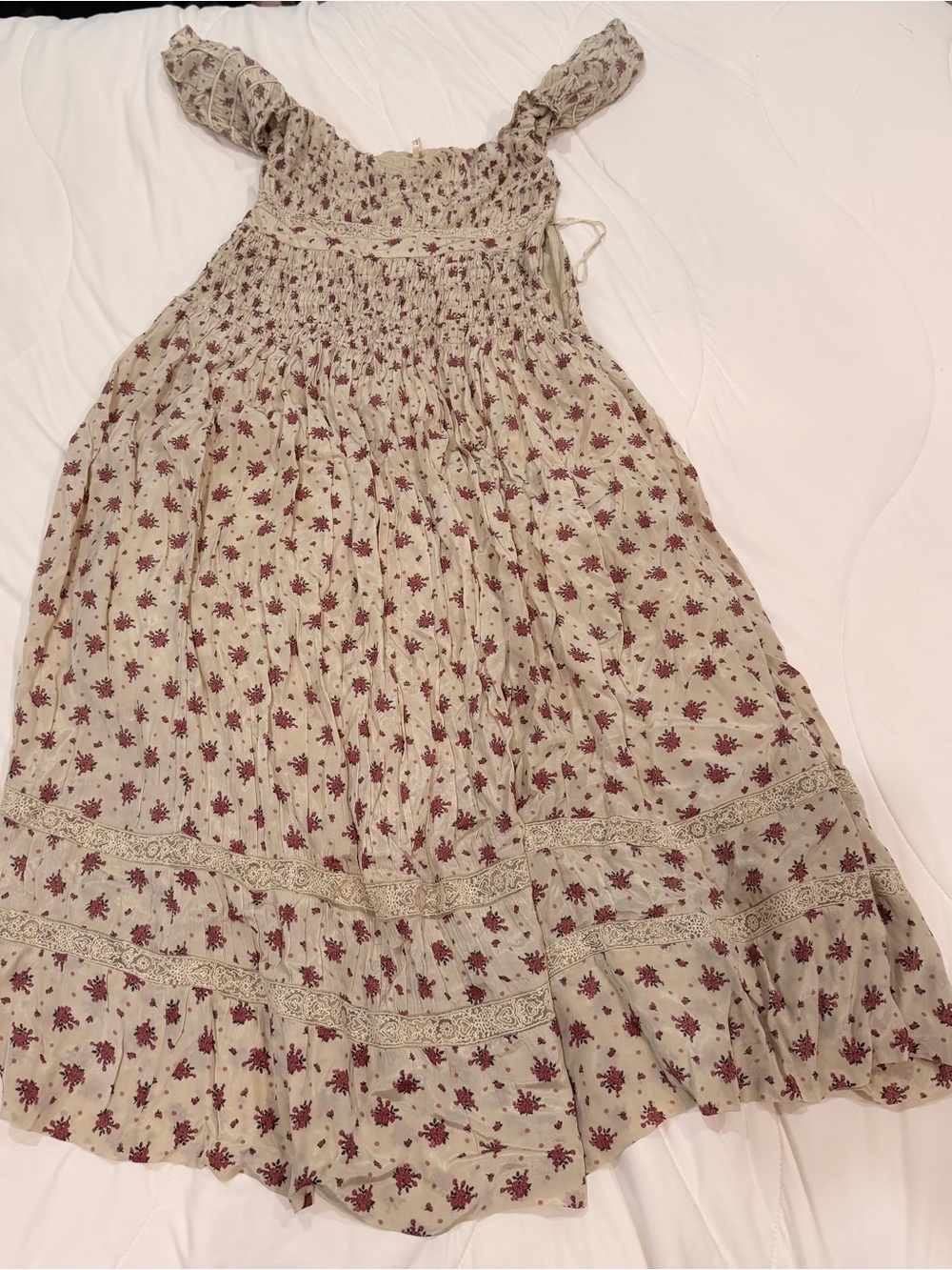 Free People Cream Maxi Dress with Burgundy Floral Print- never worn